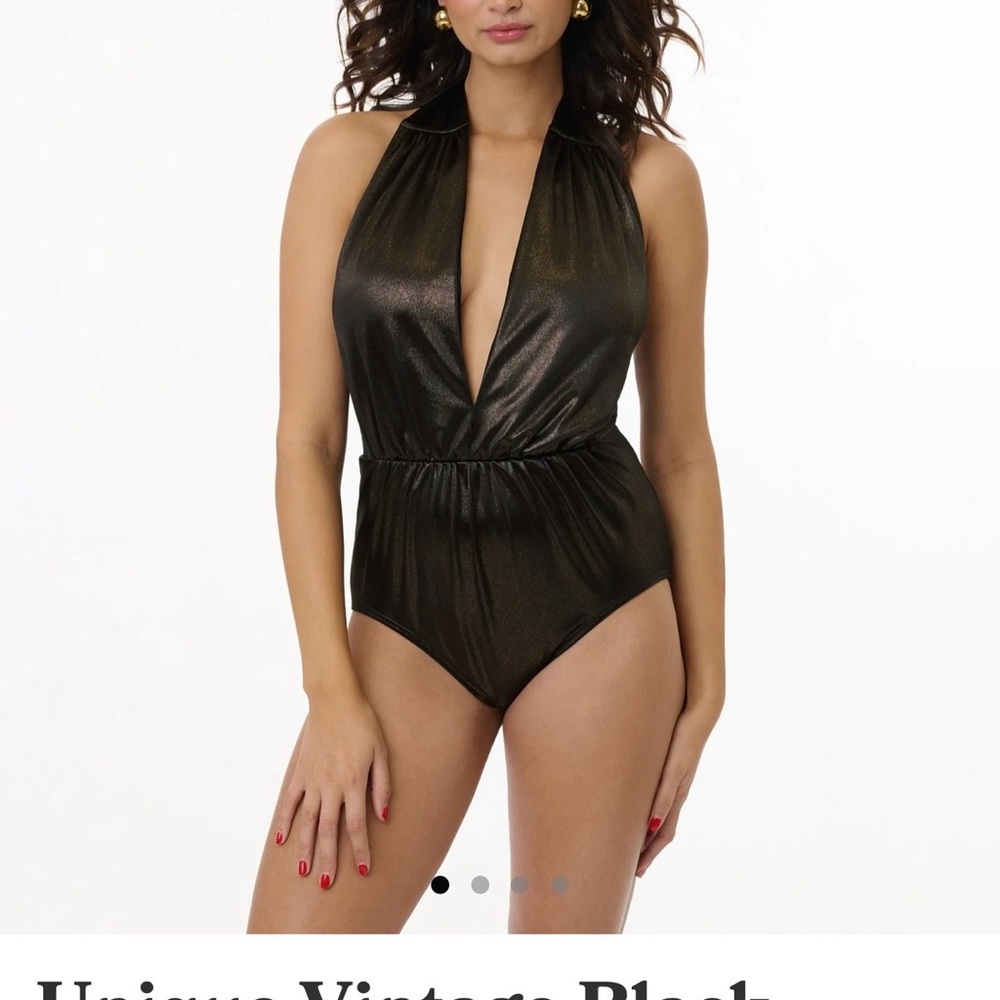 Unique Vintage - Metallic One-Piece Swimsuit - Black & Gold Shimmer